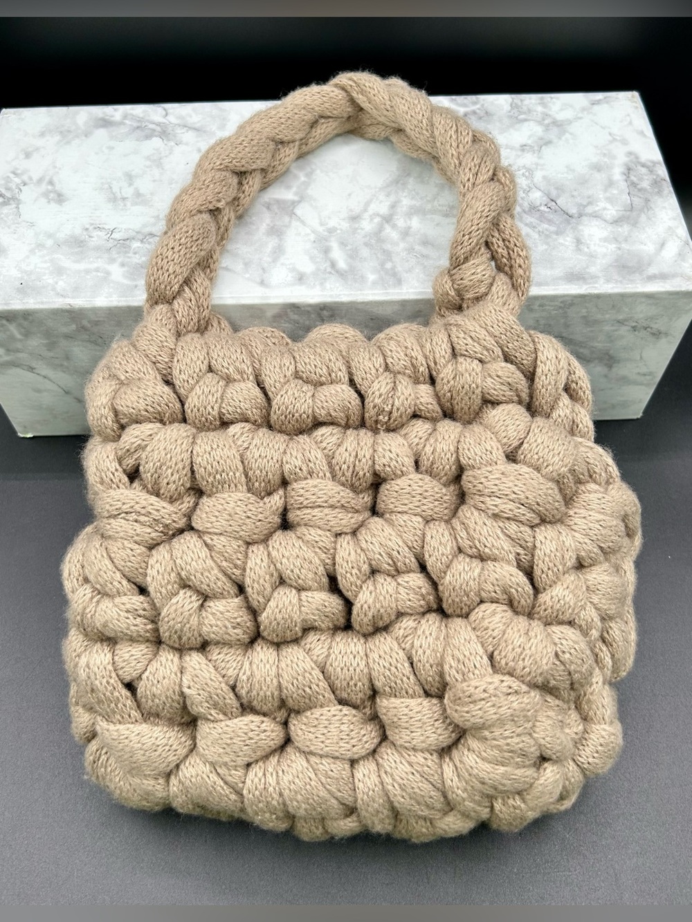 MURDOCK Handcrafted Chunky - Knit Taupe Handbag - Small. - Picture 2 of 9